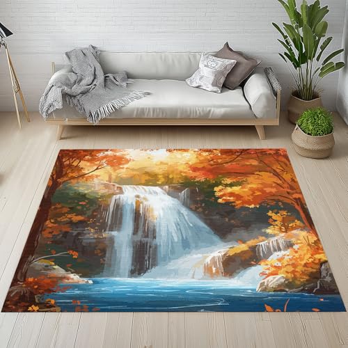 Sshjfeu Großer Teppiche, Herbst Landschaft Teppich Wohnzimmer 200x300, Ahornblatt Wasserfall Teppich Waschbar rutschfest Kurzflor Weich, Natur Szenerie Teppiche für Schlafzimmer, Kinderzimmer Sshjfeu Großer Teppiche, Herbst Landschaft Teppich Wohnzimmer 200x300, Ahornblatt Wasserfall Teppich Waschbar rutschfest Kurzflor Weich, Natur Szenerie Teppiche für Schlafzimmer, Kinderzimmer von Sshjfeu