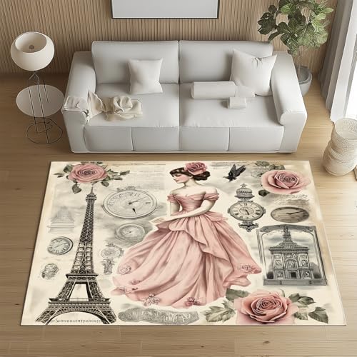 Sshjfeu Großer Teppiche, Jahrgang Eiffelturm Teppich Wohnzimmer 200x300, Nostalgische Uhren Teppich Waschbar rutschfest Kurzflor Weich, Romantisch Weibliche Teppiche für Schlafzimmer, Kinderzimmer Sshjfeu Großer Teppiche, Jahrgang Eiffelturm Teppich Wohnzimmer 200x300, Nostalgische Uhren Teppich Waschbar rutschfest Kurzflor Weich, Romantisch Weibliche Teppiche für Schlafzimmer, Kinderzimmer von Sshjfeu