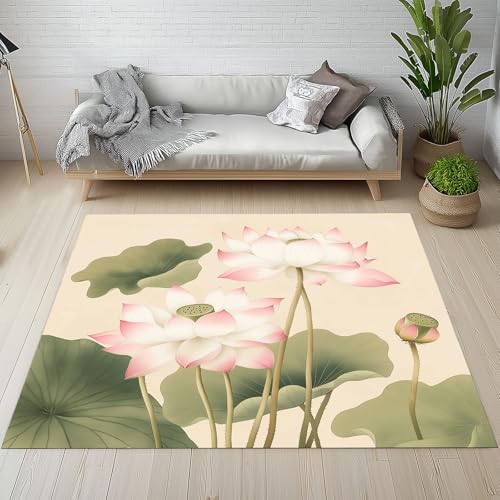 Sshjfeu Großer Teppiche, Lotus Blumen Teppich Wohnzimmer 200x300, Grüne Blätter Teppich Waschbar rutschfest Kurzflor Weich, Chinesischer Stil Zen Teppiche für Schlafzimmer, Kinderzimmer Sshjfeu Großer Teppiche, Lotus Blumen Teppich Wohnzimmer 200x300, Grüne Blätter Teppich Waschbar rutschfest Kurzflor Weich, Chinesischer Stil Zen Teppiche für Schlafzimmer, Kinderzimmer von Sshjfeu