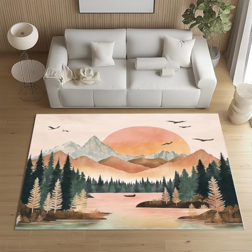 Sshjfeu Großer Teppiche, Natur Landschaft Teppich Wohnzimmer 200x300, Kiefer Berg Sonne Vögel Teppich Waschbar rutschfest Kurzflor Weich, Aquarell Szenerie Teppiche für Schlafzimmer, Kinderzimmer Sshjfeu Großer Teppiche, Natur Landschaft Teppich Wohnzimmer 200x300, Kiefer Berg Sonne Vögel Teppich Waschbar rutschfest Kurzflor Weich, Aquarell Szenerie Teppiche für Schlafzimmer, Kinderzimmer von Sshjfeu