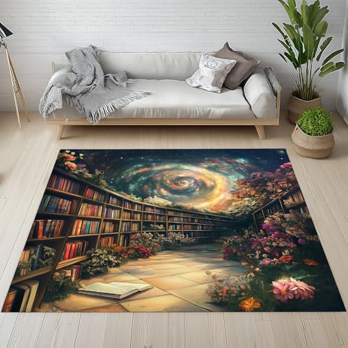 Sshjfeu Großer Teppiche, Traumhafte Bücherregal Teppich Wohnzimmer 200x300, Bibliothek Bücher Teppich Waschbar rutschfest Kurzflor Weich, Blumenmuster Nebel Teppiche für Schlafzimmer, Kinderzimmer Sshjfeu Großer Teppiche, Traumhafte Bücherregal Teppich Wohnzimmer 200x300, Bibliothek Bücher Teppich Waschbar rutschfest Kurzflor Weich, Blumenmuster Nebel Teppiche für Schlafzimmer, Kinderzimmer von Sshjfeu