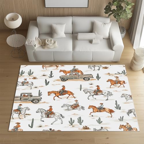 Sshjfeu Großer Teppiche, Western Cowboy Teppich Wohnzimmer 200x300, Wilder Westen Teppich Waschbar rutschfest Kurzflor Weich, Ländliche Farm Teppiche für Schlafzimmer, Kinderzimmer von Sshjfeu