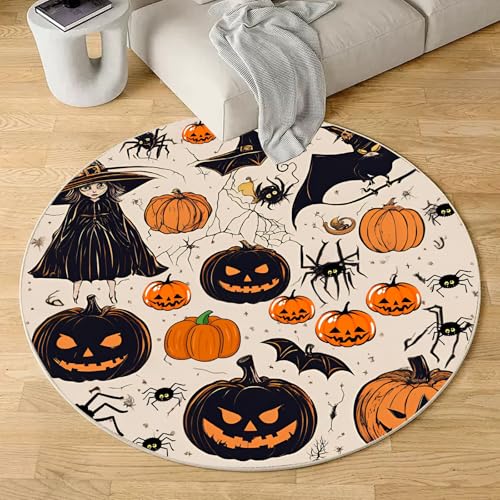 Sshjfeu Halloween Teppich Schlafzimmer, Kürbis Laterne Teppich Rund 180cm, Geist Schläger Vogelscheuche Teppiche Waschbar In Waschmaschine, Kurzflor, rutschfest, Runder Teppiche Sshjfeu Halloween Teppich Schlafzimmer, Kürbis Laterne Teppich Rund 180cm, Geist Schläger Vogelscheuche Teppiche Waschbar In Waschmaschine, Kurzflor, rutschfest, Runder Teppiche von Sshjfeu