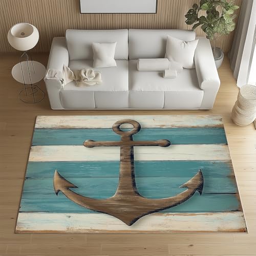 Sshjfeu Jahrgang Anker Teppich 100x150 cm, Bauernhaus Rural Teppich Waschbar rutschfest Kurzflor, Nautische Meer Kinderteppich, Teppiche für Schlafzimmer, Wohnzimmer, Kinderzimmer Sshjfeu Jahrgang Anker Teppich 100x150 cm, Bauernhaus Rural Teppich Waschbar rutschfest Kurzflor, Nautische Meer Kinderteppich, Teppiche für Schlafzimmer, Wohnzimmer, Kinderzimmer von Sshjfeu