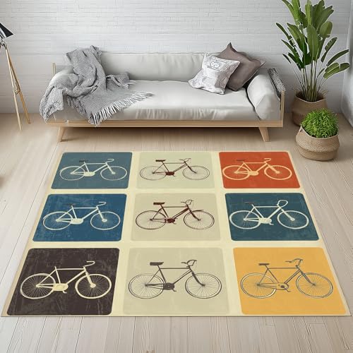 Sshjfeu Jahrgang Fahrrad Teppich Antirutsch Waschbar, Nostalgische Collage Teppich Wohnzimmer 140 X 200 cm Weich, Einfache Plaid Teppiche Kurzflor Schlafzimmer, Kinderzimmer, Esszimmer Sshjfeu Jahrgang Fahrrad Teppich Antirutsch Waschbar, Nostalgische Collage Teppich Wohnzimmer 140 X 200 cm Weich, Einfache Plaid Teppiche Kurzflor Schlafzimmer, Kinderzimmer, Esszimmer von Sshjfeu