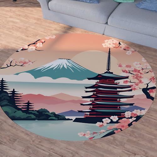 Sshjfeu Japanischer Landschaft Runder Teppiche, Waschbarer Teppich Rund 60cm, Kirschblüten Fuji-Berg Teppich Klein, Kurzflor, rutschfest, Architektur Teppiche Schlafzimmer Wohnzimmer, Kinderzimmer Sshjfeu Japanischer Landschaft Runder Teppiche, Waschbarer Teppich Rund 60cm, Kirschblüten Fuji-Berg Teppich Klein, Kurzflor, rutschfest, Architektur Teppiche Schlafzimmer Wohnzimmer, Kinderzimmer von Sshjfeu