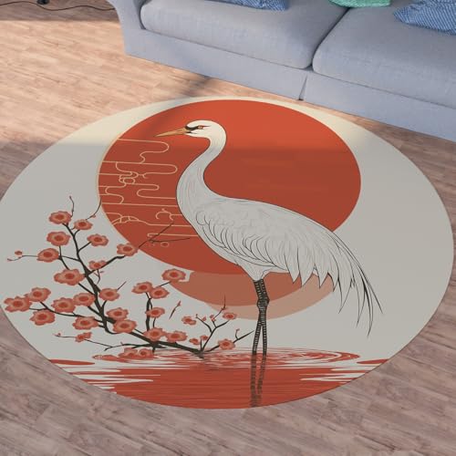 Sshjfeu Japanischer Stil Runder Teppiche, Waschbarer Teppich Rund 60cm, Kran Kirschblüten Teppich Klein, Kurzflor, rutschfest, Rote Sonne Teppiche Schlafzimmer Wohnzimmer, Kinderzimmer Sshjfeu Japanischer Stil Runder Teppiche, Waschbarer Teppich Rund 60cm, Kran Kirschblüten Teppich Klein, Kurzflor, rutschfest, Rote Sonne Teppiche Schlafzimmer Wohnzimmer, Kinderzimmer von Sshjfeu