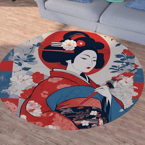 Sshjfeu Japanischer Stil Runder Teppiche, Waschbarer Teppich Rund 80cm, Geisha Blumen Teppich Klein, Kurzflor, rutschfest, Asiatischer Blumen Teppiche Schlafzimmer Wohnzimmer, Kinderzimmer Sshjfeu Japanischer Stil Runder Teppiche, Waschbarer Teppich Rund 80cm, Geisha Blumen Teppich Klein, Kurzflor, rutschfest, Asiatischer Blumen Teppiche Schlafzimmer Wohnzimmer, Kinderzimmer von Sshjfeu