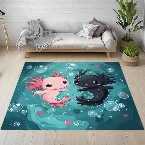 Sshjfeu Karikatur Axolotl Fussmatte Innen Outdoor Teppich, Tiere Thema Teppiche Kurzflor Waschbar rutschfest 80x150, Süße Meerestiere Fussmatte Aussen Schmutzfangmatte, Kleiner Teppich von Sshjfeu