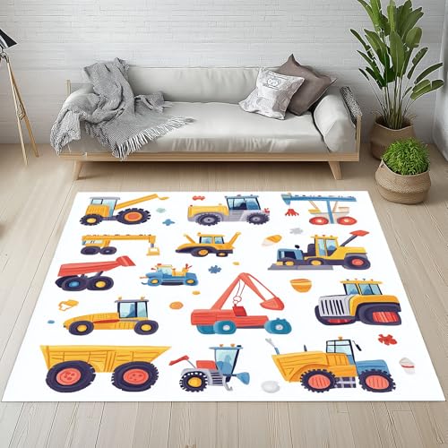 Sshjfeu Karikatur Bauwagen Fussmatte Innen Outdoor Teppich, Bagger Bulldozer Teppiche Kurzflor Waschbar rutschfest 80x150, Kinder Junge Fussmatte Aussen Schmutzfangmatte, Kleiner Teppich von Sshjfeu