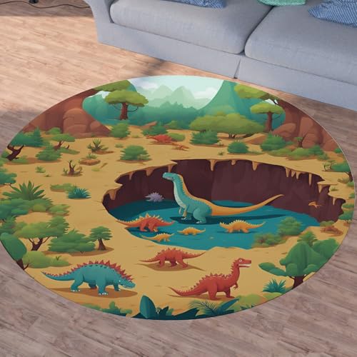Sshjfeu Karikatur Dinosaurier Runder Teppiche, Waschbarer Teppich Rund 90cm, Jura Safari Teppich Klein, Kurzflor, rutschfest, Waldtiere Tierwelt Teppiche Schlafzimmer Wohnzimmer, Kinderzimmer Sshjfeu Karikatur Dinosaurier Runder Teppiche, Waschbarer Teppich Rund 90cm, Jura Safari Teppich Klein, Kurzflor, rutschfest, Waldtiere Tierwelt Teppiche Schlafzimmer Wohnzimmer, Kinderzimmer von Sshjfeu