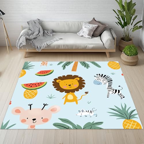 Sshjfeu Karikatur Tier Teppich 100x150 cm, Löwe Urwald Kokosnussbaum Teppich Waschbar rutschfest Kurzflor, Tropische Wassermelone Kinderteppich, Teppiche für Schlafzimmer, Wohnzimmer, Kinderzimmer Sshjfeu Karikatur Tier Teppich 100x150 cm, Löwe Urwald Kokosnussbaum Teppich Waschbar rutschfest Kurzflor, Tropische Wassermelone Kinderteppich, Teppiche für Schlafzimmer, Wohnzimmer, Kinderzimmer von Sshjfeu