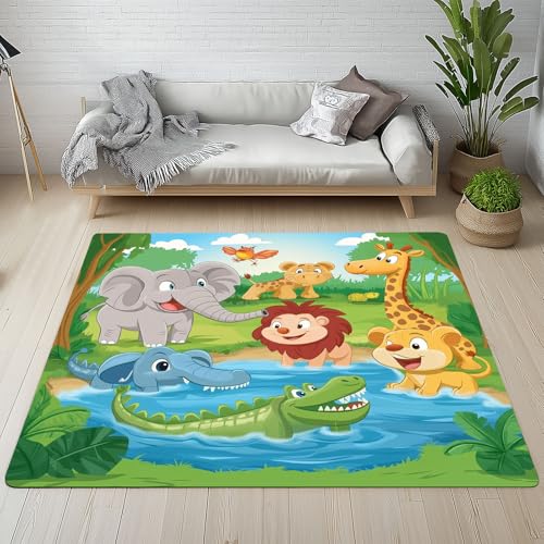Sshjfeu Karikatur Tiere Teppich 120 X 170 cm, Elefant Löwe Giraffe Teppich Waschbar rutschfest Kurzflor Weich, Waldtiere Waldtiere Teppiche für Schlafzimmer, Wohnzimmer, Esszimmer, Kinderzimmer Sshjfeu Karikatur Tiere Teppich 120 X 170 cm, Elefant Löwe Giraffe Teppich Waschbar rutschfest Kurzflor Weich, Waldtiere Waldtiere Teppiche für Schlafzimmer, Wohnzimmer, Esszimmer, Kinderzimmer von Sshjfeu