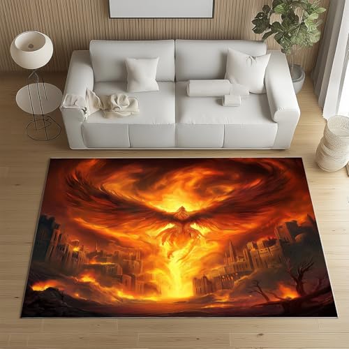 Sshjfeu Kleiner Teppich Fantasie Phönix 120x160, Surreal Teppich Waschbar rutschfest Kurzflor, Feuer Architektur Teppiche für Schlafzimmer, Wohnzimmer, Kinderzimmer, Kinderteppich Sshjfeu Kleiner Teppich Fantasie Phönix 120x160, Surreal Teppich Waschbar rutschfest Kurzflor, Feuer Architektur Teppiche für Schlafzimmer, Wohnzimmer, Kinderzimmer, Kinderteppich von Sshjfeu