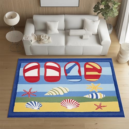 Sshjfeu Kleiner Teppich Sommerzeit Strand 120x160, Muschel Seestern Flip Flop Teppich Waschbar rutschfest Kurzflor, Marine Meer Teppiche für Schlafzimmer, Wohnzimmer, Kinderzimmer, Kinderteppich Sshjfeu Kleiner Teppich Sommerzeit Strand 120x160, Muschel Seestern Flip Flop Teppich Waschbar rutschfest Kurzflor, Marine Meer Teppiche für Schlafzimmer, Wohnzimmer, Kinderzimmer, Kinderteppich von Sshjfeu