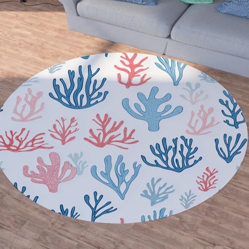 Sshjfeu Korallenriff Runder Teppiche, Waschbarer Teppich Rund 60cm, Marine Leben Teppich Klein, Kurzflor, rutschfest, Meer Themed Teppiche Schlafzimmer Wohnzimmer, Kinderzimmer von Sshjfeu
