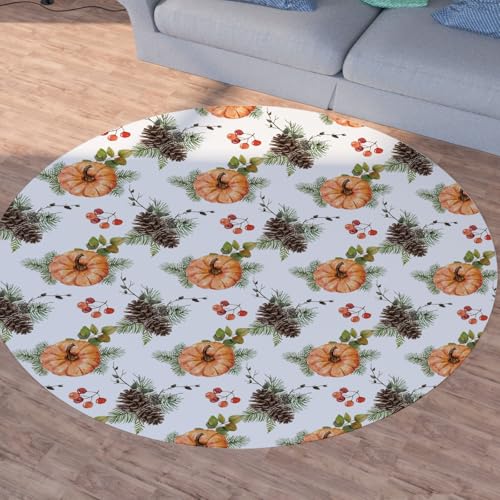 Sshjfeu Kürbis Tannenzapfen Teppich Schlafzimmer, Herbst Ernte Teppich Rund 180cm, Natur Pflanzen Teppiche Waschbar In Waschmaschine, Kurzflor, rutschfest, Runder Teppiche Sshjfeu Kürbis Tannenzapfen Teppich Schlafzimmer, Herbst Ernte Teppich Rund 180cm, Natur Pflanzen Teppiche Waschbar In Waschmaschine, Kurzflor, rutschfest, Runder Teppiche von Sshjfeu