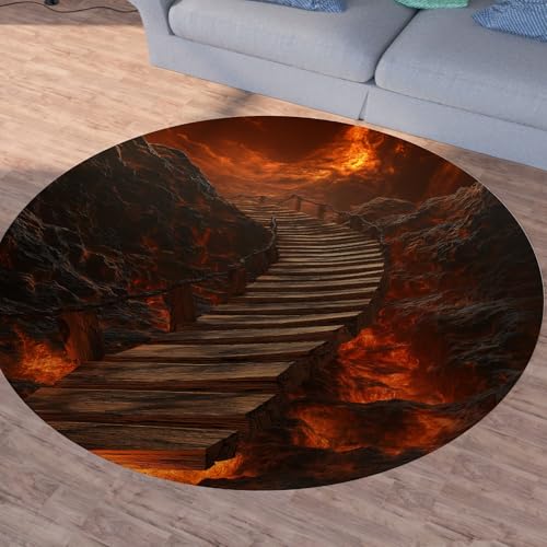 Sshjfeu Lava Magma Runder Teppiche, Waschbarer Teppich Rund 80cm, Vulkan Brücke Feuer Teppich Klein, Kurzflor, rutschfest, 3D Druck Teppiche Schlafzimmer Wohnzimmer, Kinderzimmer Sshjfeu Lava Magma Runder Teppiche, Waschbarer Teppich Rund 80cm, Vulkan Brücke Feuer Teppich Klein, Kurzflor, rutschfest, 3D Druck Teppiche Schlafzimmer Wohnzimmer, Kinderzimmer von Sshjfeu
