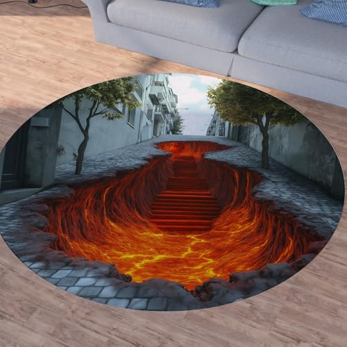 Sshjfeu Lava Magma Vulkan Teppich Rund 120cm, 3D Optische Täuschung Teppiche rutschfest Runder Kurzflor Waschbar, Stein Backstein Rund Teppiche Weich, Runder Teppich for Wohnzimmer Schlafzimmer Sshjfeu Lava Magma Vulkan Teppich Rund 120cm, 3D Optische Täuschung Teppiche rutschfest Runder Kurzflor Waschbar, Stein Backstein Rund Teppiche Weich, Runder Teppich for Wohnzimmer Schlafzimmer von Sshjfeu