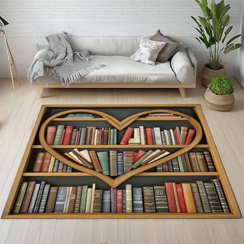 Sshjfeu Liebe Herz Bücherregal Teppich Schlafzimmer 160 X 230 cm Kurzflor, Bücher Bibliothek Teppich Antirutsch Waschbar, Retro Nostalgische Teppiche Weich Wohnzimmer, Kinderzimmer, Esszimmer Sshjfeu Liebe Herz Bücherregal Teppich Schlafzimmer 160 X 230 cm Kurzflor, Bücher Bibliothek Teppich Antirutsch Waschbar, Retro Nostalgische Teppiche Weich Wohnzimmer, Kinderzimmer, Esszimmer von Sshjfeu