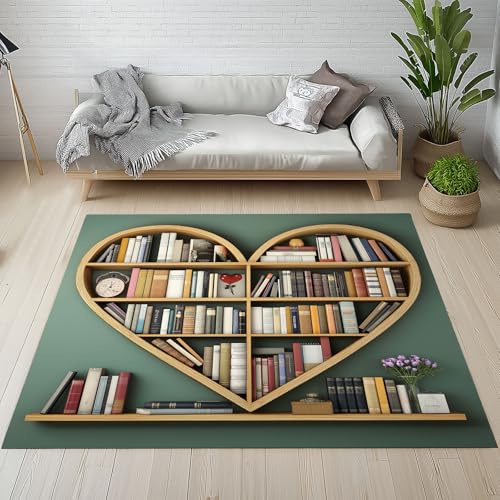 Sshjfeu Liebe Herz Bücherregal Teppich Weich Wohnzimmer, Bücher Bibliothek Teppiche Kurzflor 80 X 120 cm Waschbar rutschfest, Romantisch Teppich Schlafzimmer, Kinderzimmer, Esszimmer Sshjfeu Liebe Herz Bücherregal Teppich Weich Wohnzimmer, Bücher Bibliothek Teppiche Kurzflor 80 X 120 cm Waschbar rutschfest, Romantisch Teppich Schlafzimmer, Kinderzimmer, Esszimmer von Sshjfeu