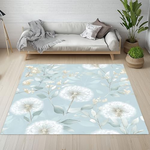 Sshjfeu Löwenzahn Muster Teppich Schlafzimmer 160x230 cm, Blumen Botanische Teppich Antirutsch Waschbar Kurzflor, Rural Natur Teppiche Weich Wohnzimmer, Kinderzimmer, Kinderteppich von Sshjfeu