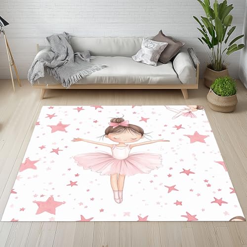 Sshjfeu Mädchen Ballerina Fussmatte Innen Outdoor Teppich, Ballett Tänzerin Teppiche Kurzflor Waschbar rutschfest 80x150, Tanzende Fussmatte Aussen Schmutzfangmatte, Kleiner Teppich von Sshjfeu