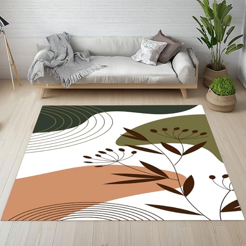 Sshjfeu Mittelalterliche Fussmatte Aussen Schmutzfangmatte 80x120, Modern Minimalistisch Teppiche, Fussmatte Innen Outdoor, Kleiner Teppich Grüne Blätter Linien, Waschbar Kurzflor rutschfest von Sshjfeu