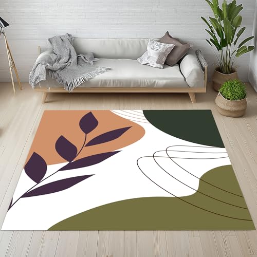 Sshjfeu Modern Minimalistisch Fussmatte Aussen Schmutzfangmatte 80x120, Mittelalterliche Teppiche, Fussmatte Innen Outdoor, Kleiner Teppich Grüne Blätter Linien, Waschbar Kurzflor rutschfest von Sshjfeu