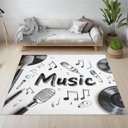 Sshjfeu Musik Thema Fussmatte Innen Outdoor Teppich, Musik Note Mikrofon Teppiche Kurzflor Waschbar rutschfest 80x150, Schallplatten Anmerkung Fussmatte Aussen Schmutzfangmatte, Kleiner Teppich von Sshjfeu