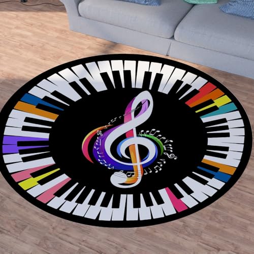 Sshjfeu Musikthema Anmerkung Teppich Schlafzimmer, Musik Note Teppich Rund 100cm, Modern Musik Thema Teppiche Waschbar In Waschmaschine, Kurzflor, rutschfest, Runder Teppiche von Sshjfeu