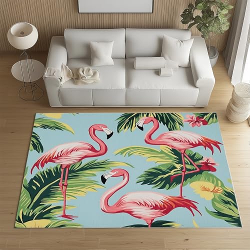Sshjfeu Niedliche Flamingo Teppich 100x150 cm, Urwald Vögel Teppich Waschbar rutschfest Kurzflor, Tropische Palmenblätter Kinderteppich, Teppiche für Schlafzimmer, Wohnzimmer, Kinderzimmer Sshjfeu Niedliche Flamingo Teppich 100x150 cm, Urwald Vögel Teppich Waschbar rutschfest Kurzflor, Tropische Palmenblätter Kinderteppich, Teppiche für Schlafzimmer, Wohnzimmer, Kinderzimmer von Sshjfeu