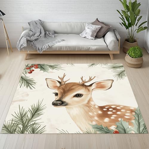 Sshjfeu Niedliche Hirsch Fussmatte Innen Outdoor Teppich, Tierwelt Waldtiere Teppiche Kurzflor Waschbar rutschfest 80x150, Kiefernzweige Fussmatte Aussen Schmutzfangmatte, Kleiner Teppich Sshjfeu Niedliche Hirsch Fussmatte Innen Outdoor Teppich, Tierwelt Waldtiere Teppiche Kurzflor Waschbar rutschfest 80x150, Kiefernzweige Fussmatte Aussen Schmutzfangmatte, Kleiner Teppich von Sshjfeu