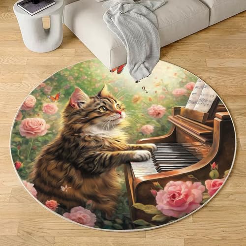 Sshjfeu Niedliche Katze Teppich Schlafzimmer, Klavier Instrument Teppich Rund 100cm, Rose Romantisch Blumen Teppiche Waschbar In Waschmaschine, Kurzflor, rutschfest, Runder Teppiche Sshjfeu Niedliche Katze Teppich Schlafzimmer, Klavier Instrument Teppich Rund 100cm, Rose Romantisch Blumen Teppiche Waschbar In Waschmaschine, Kurzflor, rutschfest, Runder Teppiche von Sshjfeu