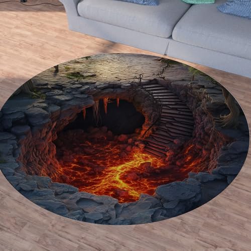 Sshjfeu Optische Täuschung Teppich Rund 160cm, Lava Magma Vulkan Teppiche rutschfest Runder Kurzflor Waschbar, Visuelle 3D Rund Teppiche Weich, Runder Teppich for Wohnzimmer Schlafzimmer Sshjfeu Optische Täuschung Teppich Rund 160cm, Lava Magma Vulkan Teppiche rutschfest Runder Kurzflor Waschbar, Visuelle 3D Rund Teppiche Weich, Runder Teppich for Wohnzimmer Schlafzimmer von Sshjfeu