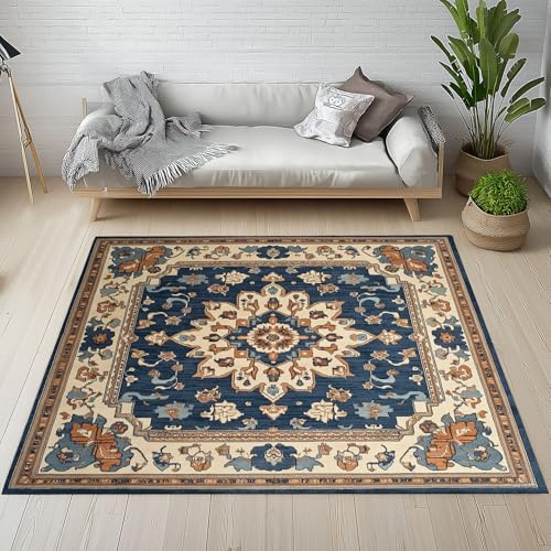 Sshjfeu Retro Blumenmuster Teppich Weich Wohnzimmer, Traditioneller Teppiche Kurzflor 80 X 120 cm Waschbar rutschfest, Klassische Europäische Teppich Schlafzimmer, Kinderzimmer, Esszimmer von Sshjfeu