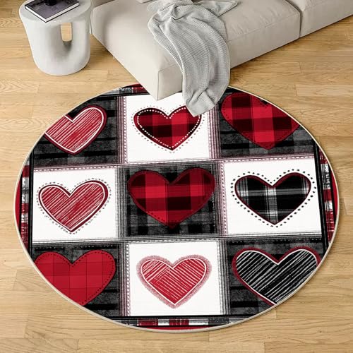 Sshjfeu Retro Liebe Herz Teppich Schlafzimmer, Geometrie Collage Teppich Rund 100cm, Jahrgang Büffelkaro Teppiche Waschbar In Waschmaschine, Kurzflor, rutschfest, Runder Teppiche Sshjfeu Retro Liebe Herz Teppich Schlafzimmer, Geometrie Collage Teppich Rund 100cm, Jahrgang Büffelkaro Teppiche Waschbar In Waschmaschine, Kurzflor, rutschfest, Runder Teppiche von Sshjfeu