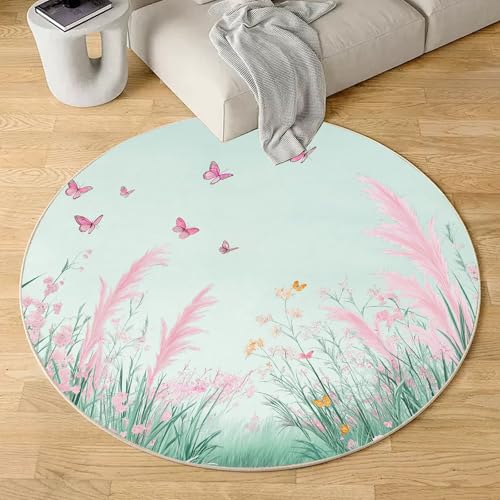 Sshjfeu Schmetterling Rosa Pflanzen Teppich Schlafzimmer, Romantisch Idyllische Teppich Rund 100cm, Natur Teppiche Waschbar In Waschmaschine, Kurzflor, rutschfest, Runder Teppiche Sshjfeu Schmetterling Rosa Pflanzen Teppich Schlafzimmer, Romantisch Idyllische Teppich Rund 100cm, Natur Teppiche Waschbar In Waschmaschine, Kurzflor, rutschfest, Runder Teppiche von Sshjfeu