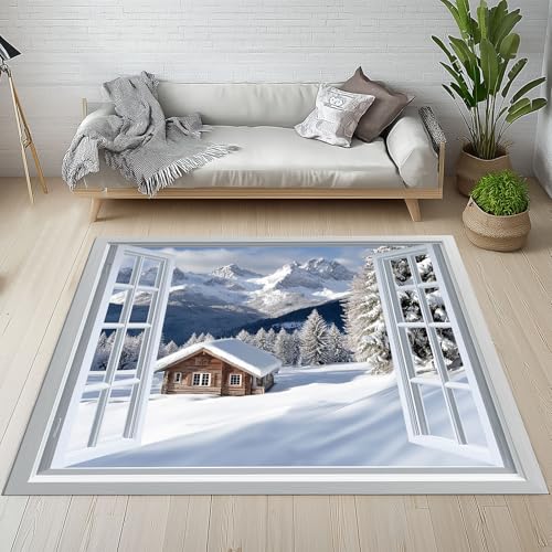Sshjfeu Schneeberg Winter Teppich 120 X 160 cm, Natur Landschaft Teppich Waschbar rutschfest Kurzflor Weich, Kiefer Hütte Teppiche für Schlafzimmer, Wohnzimmer, Esszimmer, Kinderzimmer Sshjfeu Schneeberg Winter Teppich 120 X 160 cm, Natur Landschaft Teppich Waschbar rutschfest Kurzflor Weich, Kiefer Hütte Teppiche für Schlafzimmer, Wohnzimmer, Esszimmer, Kinderzimmer von Sshjfeu