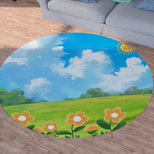 Sshjfeu Teppich Frühling Blumen Kurzflor, Waschbarer Teppiche, Idyllische Szenerie Teppiche Rund 240cm, Natur Landschaft Teppich Wohnzimmer Weich rutschfest, for Kinderzimmer Schlafzimmer Sshjfeu Teppich Frühling Blumen Kurzflor, Waschbarer Teppiche, Idyllische Szenerie Teppiche Rund 240cm, Natur Landschaft Teppich Wohnzimmer Weich rutschfest, for Kinderzimmer Schlafzimmer von Sshjfeu