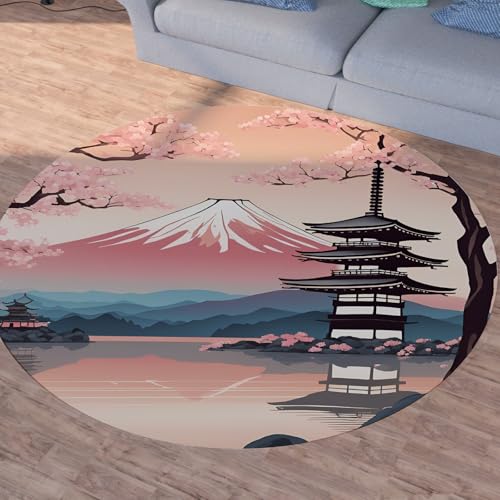Sshjfeu Teppich Japanisch Kurzflor, Waschbarer Teppiche, Kirschblüten Gebäude Teppiche Rund 240cm, Fuji-Berg Teppich Wohnzimmer Weich rutschfest, for Kinderzimmer Schlafzimmer Sshjfeu Teppich Japanisch Kurzflor, Waschbarer Teppiche, Kirschblüten Gebäude Teppiche Rund 240cm, Fuji-Berg Teppich Wohnzimmer Weich rutschfest, for Kinderzimmer Schlafzimmer von Sshjfeu