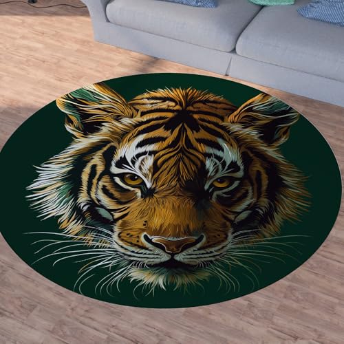 Sshjfeu Tiger Tierwelt Runder Teppiche, Waschbarer Teppich Rund 60cm, Dschungeltier Wildtiere Teppich Klein, Kurzflor, rutschfest, Tier Thema Teppiche Schlafzimmer Wohnzimmer, Kinderzimmer von Sshjfeu