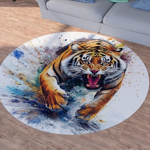Sshjfeu Tiger Tierwelt Runder Teppiche, Waschbarer Teppich Rund 80cm, Tintenspritzer Graffiti Teppich Klein, Kurzflor, rutschfest, Krawattenfarbe Teppiche Schlafzimmer Wohnzimmer, Kinderzimmer Sshjfeu Tiger Tierwelt Runder Teppiche, Waschbarer Teppich Rund 80cm, Tintenspritzer Graffiti Teppich Klein, Kurzflor, rutschfest, Krawattenfarbe Teppiche Schlafzimmer Wohnzimmer, Kinderzimmer von Sshjfeu