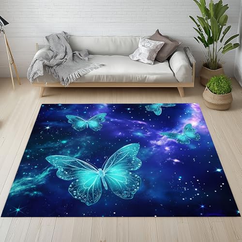 Sshjfeu Traumhafte Schmetterling Fussmatte Aussen Schmutzfangmatte 80x120, Fantasie Sternenhimmel Teppiche, Fussmatte Innen Outdoor, Kleiner Teppich Modern 3D, Waschbar Kurzflor rutschfest von Sshjfeu