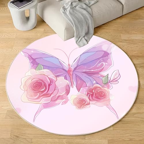 Sshjfeu Traumhafte Schmetterling Teppich Schlafzimmer, Rose Blumen Teppich Rund 100cm, Romantisch Blüten Teppiche Waschbar In Waschmaschine, Kurzflor, rutschfest, Runder Teppiche Sshjfeu Traumhafte Schmetterling Teppich Schlafzimmer, Rose Blumen Teppich Rund 100cm, Romantisch Blüten Teppiche Waschbar In Waschmaschine, Kurzflor, rutschfest, Runder Teppiche von Sshjfeu