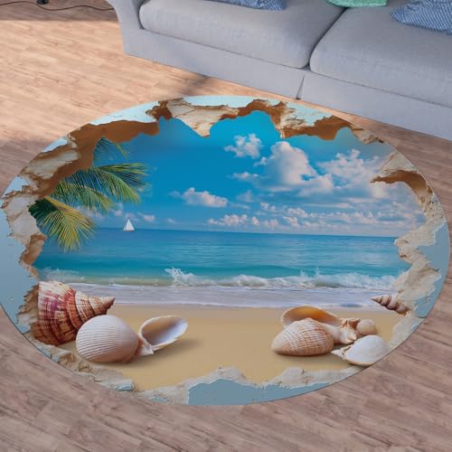 Sshjfeu Tropisch Meer Seaside Runder Teppiche, Waschbarer Teppich Rund 90cm, Muscheln Ozean Strand Teppich Klein, Kurzflor, rutschfest, Meer Landschaft Teppiche Schlafzimmer Wohnzimmer, Kinderzimmer Sshjfeu Tropisch Meer Seaside Runder Teppiche, Waschbarer Teppich Rund 90cm, Muscheln Ozean Strand Teppich Klein, Kurzflor, rutschfest, Meer Landschaft Teppiche Schlafzimmer Wohnzimmer, Kinderzimmer von Sshjfeu