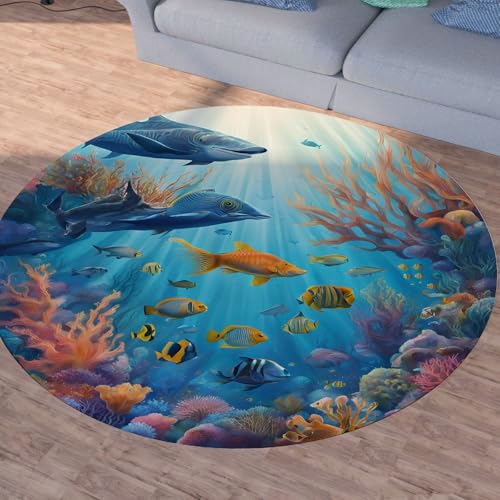 Sshjfeu Unterwasserwelt Teppich Schlafzimmer, Fisch Korallenriff Teppich Rund 100cm, Blau Ozean Teppiche Waschbar In Waschmaschine, Kurzflor, rutschfest, Runder Teppiche Sshjfeu Unterwasserwelt Teppich Schlafzimmer, Fisch Korallenriff Teppich Rund 100cm, Blau Ozean Teppiche Waschbar In Waschmaschine, Kurzflor, rutschfest, Runder Teppiche von Sshjfeu