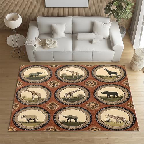 Sshjfeu Waschbarer Teppich Jahrgang Rustikale 120x170cm, Bauernhaus Retro Teppiche Bettvorleger Schlafzimmer Wohnzimmer Kinderzimmer, Nostalgische Tierwelt Teppich Waschbar rutschfest Kurzflor von Sshjfeu