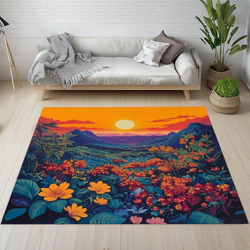 Sshjfeu Waschbarer Teppich Natur Landschaft 120x170cm, Sonnenuntergang Berg Teppiche Bettvorleger Schlafzimmer Wohnzimmer Kinderzimmer, Blumen Idyllische Teppich Waschbar rutschfest Kurzflor Sshjfeu Waschbarer Teppich Natur Landschaft 120x170cm, Sonnenuntergang Berg Teppiche Bettvorleger Schlafzimmer Wohnzimmer Kinderzimmer, Blumen Idyllische Teppich Waschbar rutschfest Kurzflor von Sshjfeu