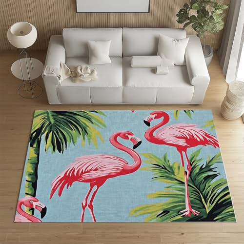 Sshjfeu Waschbarer Teppich Niedliche Flamingo 120x170cm, Tropische Urwald Teppiche Bettvorleger Schlafzimmer Wohnzimmer Kinderzimmer, Dschungel Palmenblätter Teppich Waschbar rutschfest Kurzflor Sshjfeu Waschbarer Teppich Niedliche Flamingo 120x170cm, Tropische Urwald Teppiche Bettvorleger Schlafzimmer Wohnzimmer Kinderzimmer, Dschungel Palmenblätter Teppich Waschbar rutschfest Kurzflor von Sshjfeu